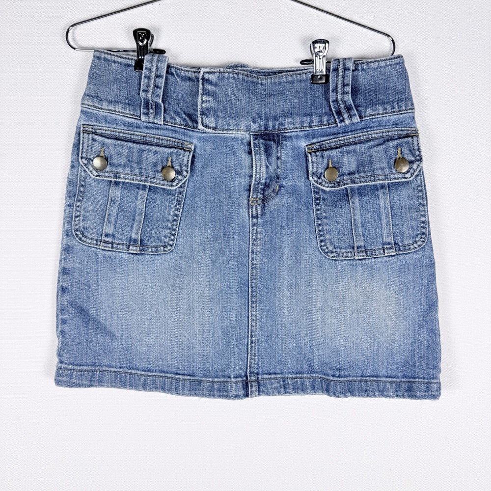 Vtg Y2K Banana Republic Womens‎ Denim Mini Skirt Blue Cargo Pocket Size 6 2000s